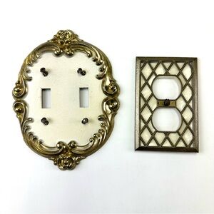 Vintage light switch plates double and single gold cream 70s